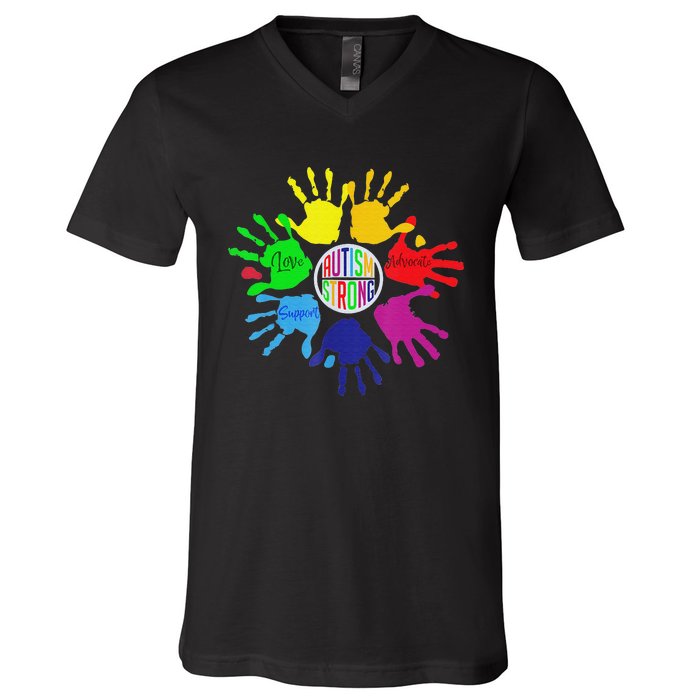 Autism Awareness Sign Language Hand Puzzle Support V-Neck T-Shirt