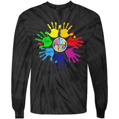 Autism Awareness Sign Language Hand Puzzle Support Tie-Dye Long Sleeve Shirt