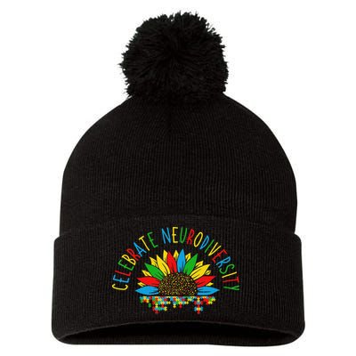 Autism Awareness Support Celebrate Neurodiversity Pom Pom 12in Knit Beanie