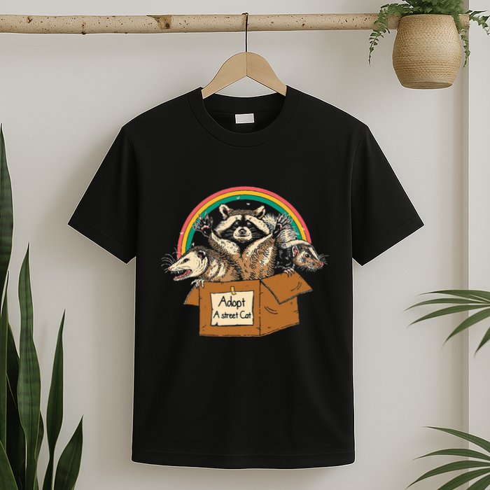 Adopt A S.T.R.E.E.T Cat Funny Opossum Raccoon Skunk Vintage T-Shirt