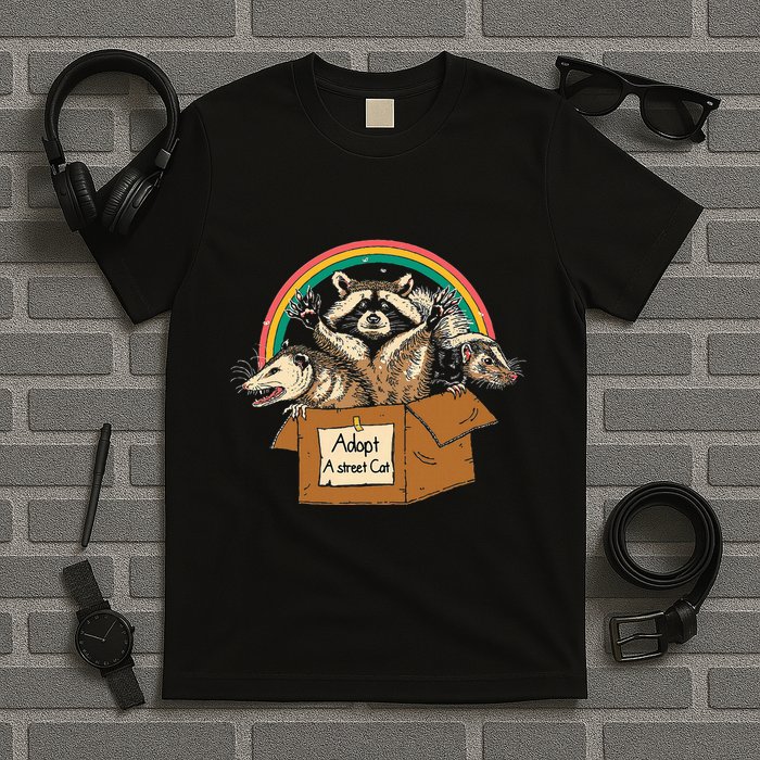 Adopt A S.T.R.E.E.T Cat Funny Opossum Raccoon Skunk Vintage T-Shirt