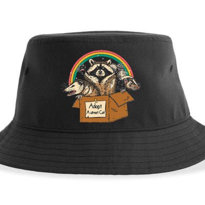 Adopt A S.T.R.E.E.T Cat Funny Opossum Raccoon Skunk Vintage Sustainable Bucket Hat