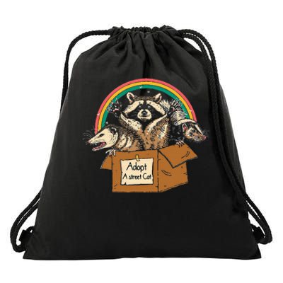 Adopt A S.T.R.E.E.T Cat Funny Opossum Raccoon Skunk Vintage Drawstring Bag