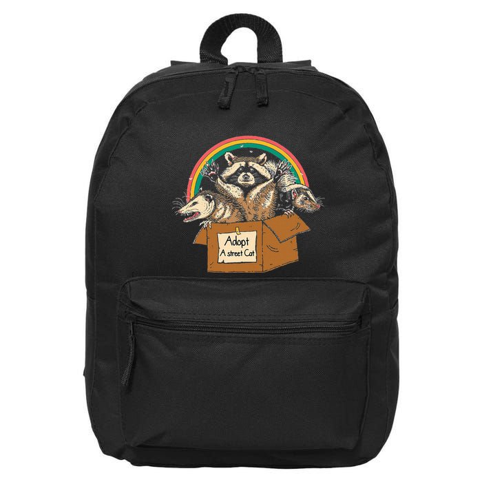 Adopt A S.T.R.E.E.T Cat Funny Opossum Raccoon Skunk Vintage 16 in Basic Backpack