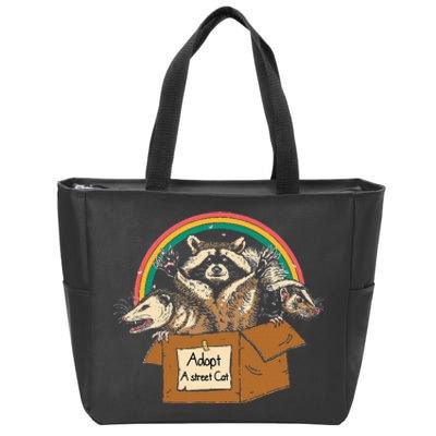 Adopt A S.T.R.E.E.T Cat Funny Opossum Raccoon Skunk Vintage Zip Tote Bag