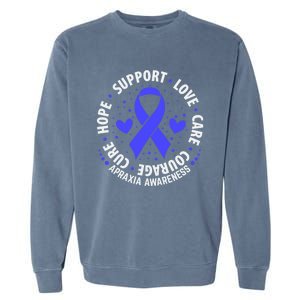 Apraxia Awareness Support Month Blue Ribbon Gift Garment-Dyed Sweatshirt