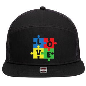 Autism Awareness Support Mom Dad Love 7 Panel Mesh Trucker Snapback Hat