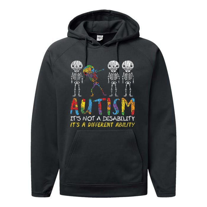 Autism Awerness Skeleton Dabbing Autistic Awareness Performance Fleece Hoodie