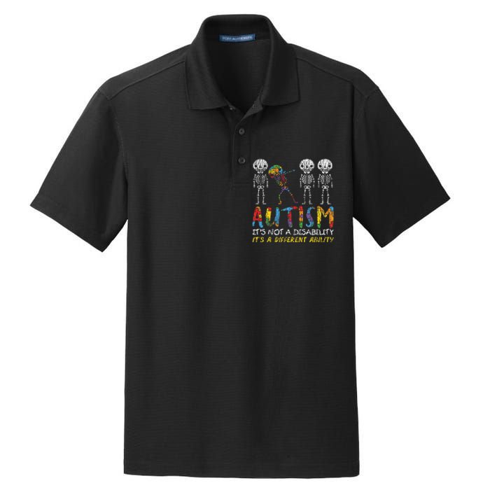 Autism Awerness Skeleton Dabbing Autistic Awareness Dry Zone Grid Polo