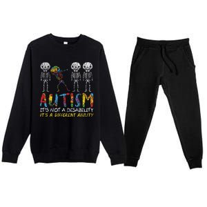 Autism Awerness Skeleton Dabbing Autistic Awareness Premium Crewneck Sweatsuit Set