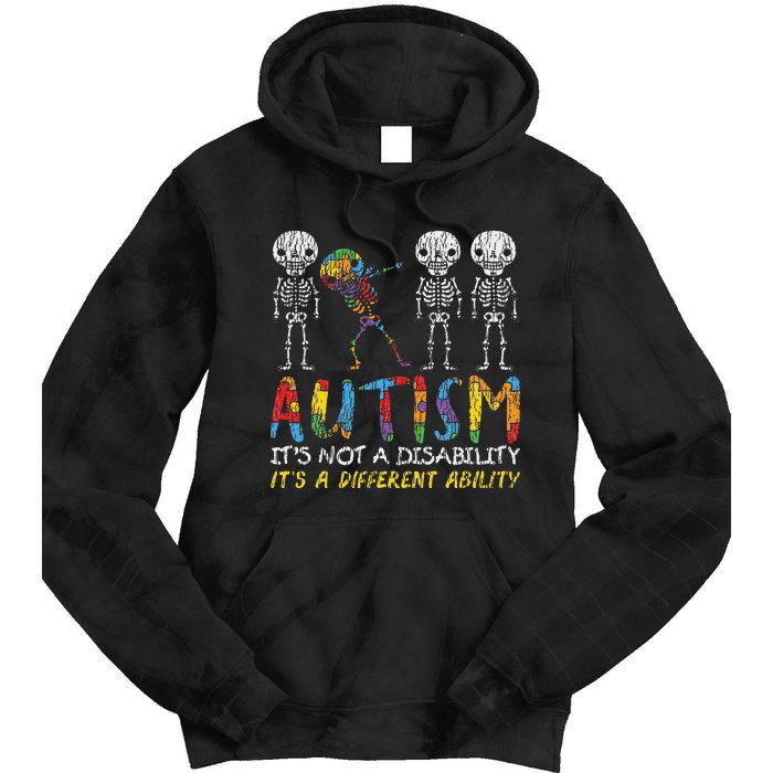 Autism Awerness Skeleton Dabbing Autistic Awareness Tie Dye Hoodie