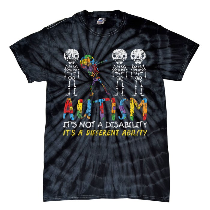 Autism Awerness Skeleton Dabbing Autistic Awareness Tie-Dye T-Shirt