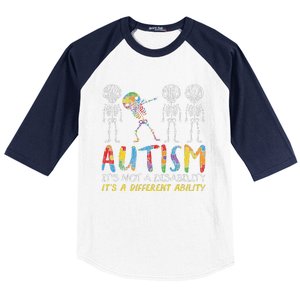 Autism Awerness Skeleton Dabbing Autistic Awareness Baseball Sleeve Shirt