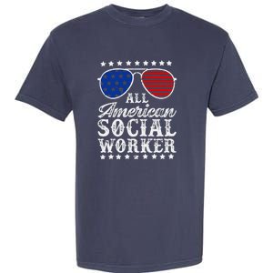 All American Social Worker 4th Of July Sunglasses Family Matching Garment-Dyed Heavyweight T-Shirt