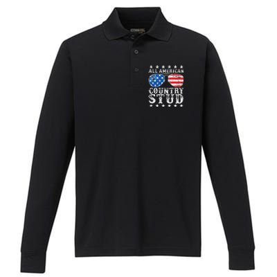 All American Stud Boy Country 4th Of July Usa Performance Long Sleeve Polo