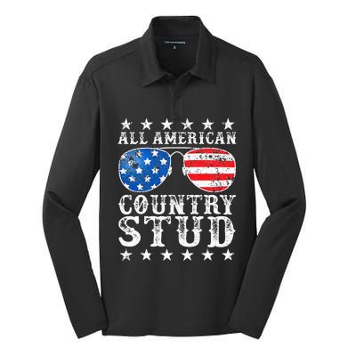 All American Stud Boy Country 4th Of July Usa Silk Touch Performance Long Sleeve Polo