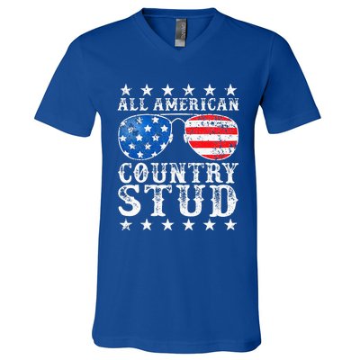 All American Stud Boy Country 4th Of July Usa V-Neck T-Shirt