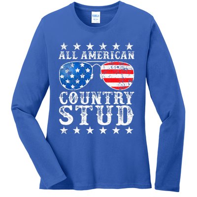 All American Stud Boy Country 4th Of July Usa Ladies Long Sleeve Shirt