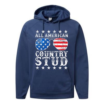 All American Stud Boy Country 4th Of July Usa Performance Fleece Hoodie