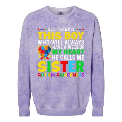 Autism Awareness Support Autistic Brother By Sister Colorblast Crewneck Sweatshirt