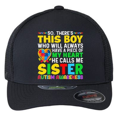Autism Awareness Support Autistic Brother By Sister Flexfit Unipanel Trucker Cap