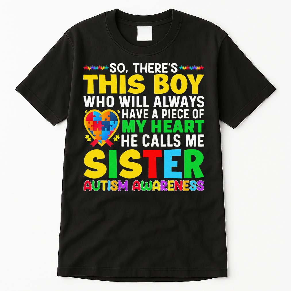 Autism Awareness Support Autistic Brother By Sister Tall T-Shirt