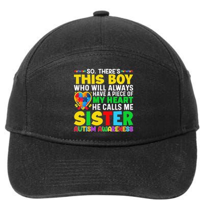 Autism Awareness Support Autistic Brother By Sister 7-Panel Snapback Hat