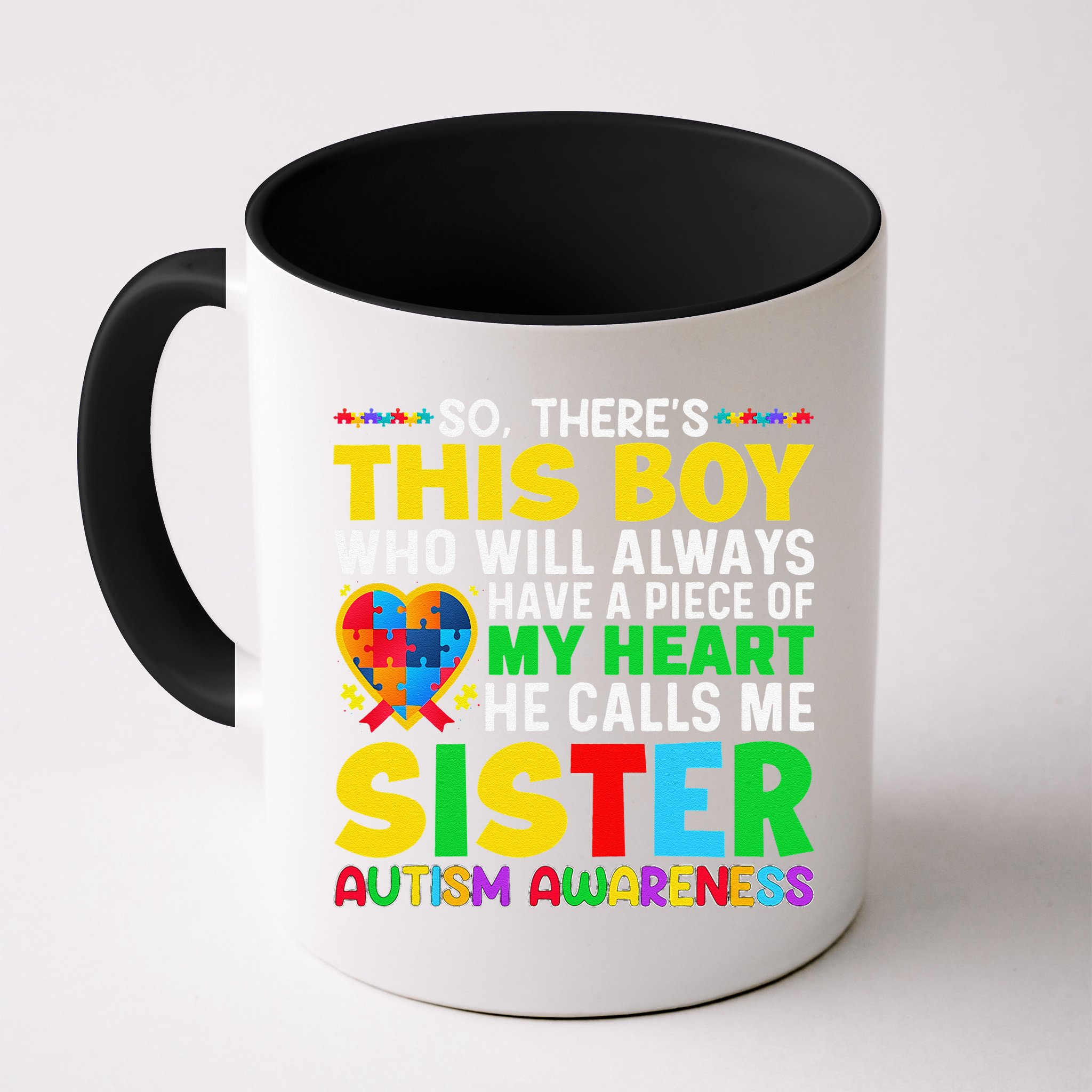 Autism Awareness Support Autistic Brother By Sister Mug