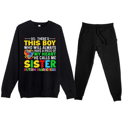 Autism Awareness Support Autistic Brother By Sister Premium Crewneck Sweatsuit Set