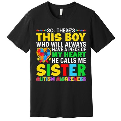 Autism Awareness Support Autistic Brother By Sister Premium T-Shirt