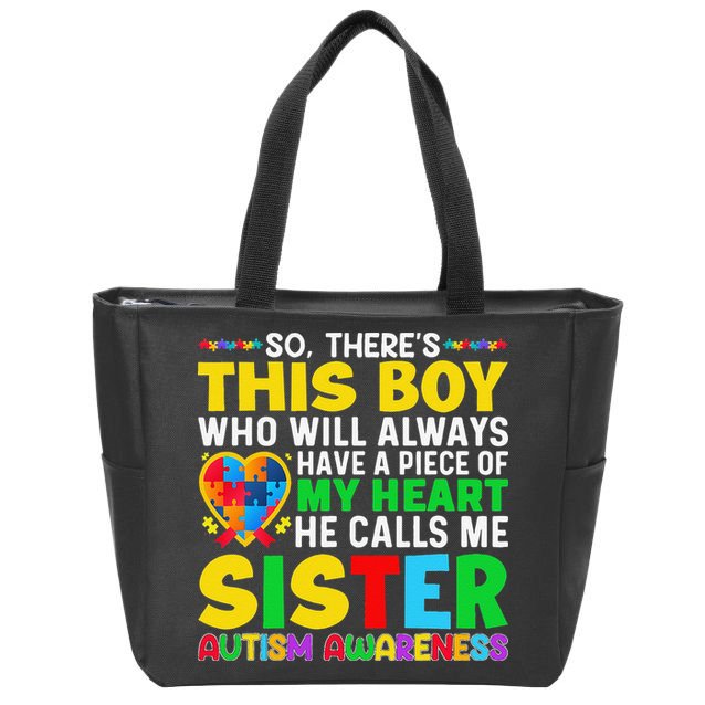 Autism Awareness Support Autistic Brother By Sister Zip Tote Bag