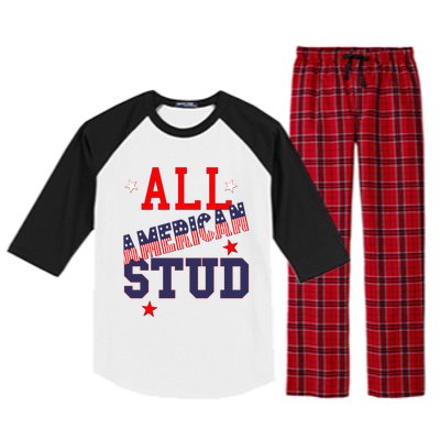 All American Stud Funny Stars Stripes Cool Independence Usa Funny Gift Raglan Sleeve Pajama Set