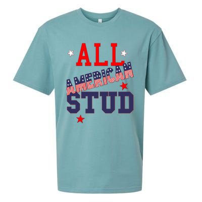 All American Stud Funny Stars Stripes Cool Independence Usa Funny Gift Sueded Cloud Jersey T-Shirt