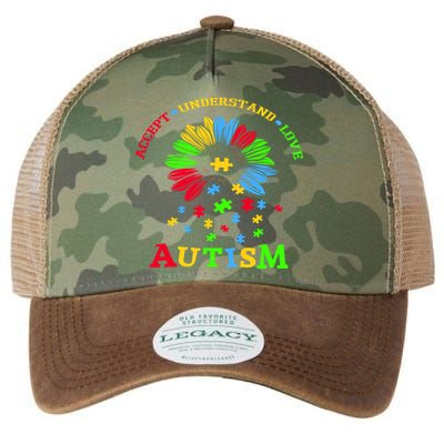 Autism Awareness Sunflower Puzzle Accept Understand Love Legacy Tie Dye Trucker Hat