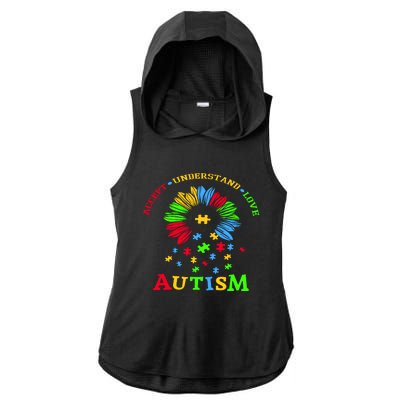 Autism Awareness Sunflower Puzzle Accept Understand Love Ladies PosiCharge Tri-Blend Wicking Draft Hoodie Tank