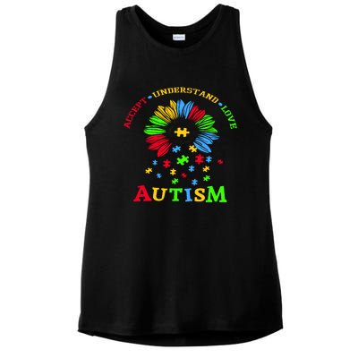 Autism Awareness Sunflower Puzzle Accept Understand Love Ladies PosiCharge Tri-Blend Wicking Tank