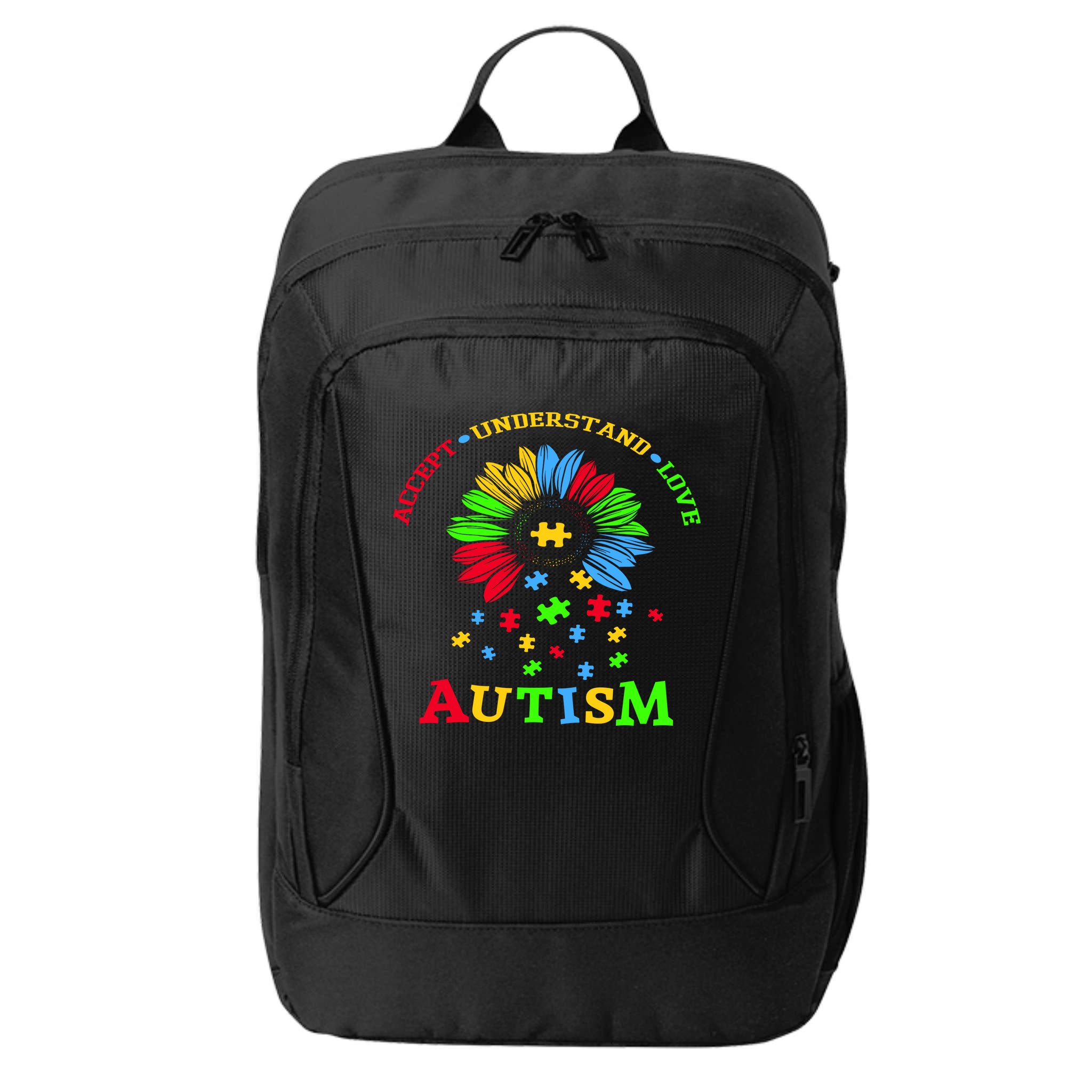 Autism Awareness Sunflower Puzzle Accept Understand Love City Backpack
