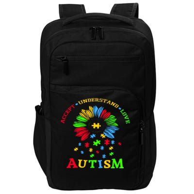 Autism Awareness Sunflower Puzzle Accept Understand Love Impact Tech Backpack