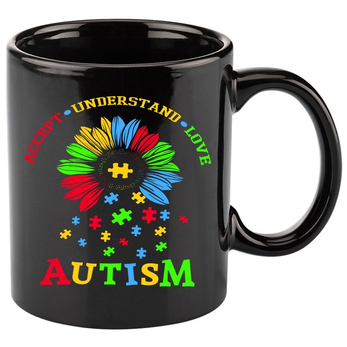 Autism Awareness Sunflower Puzzle Accept Understand Love 11oz C Handle Ceramic Mug