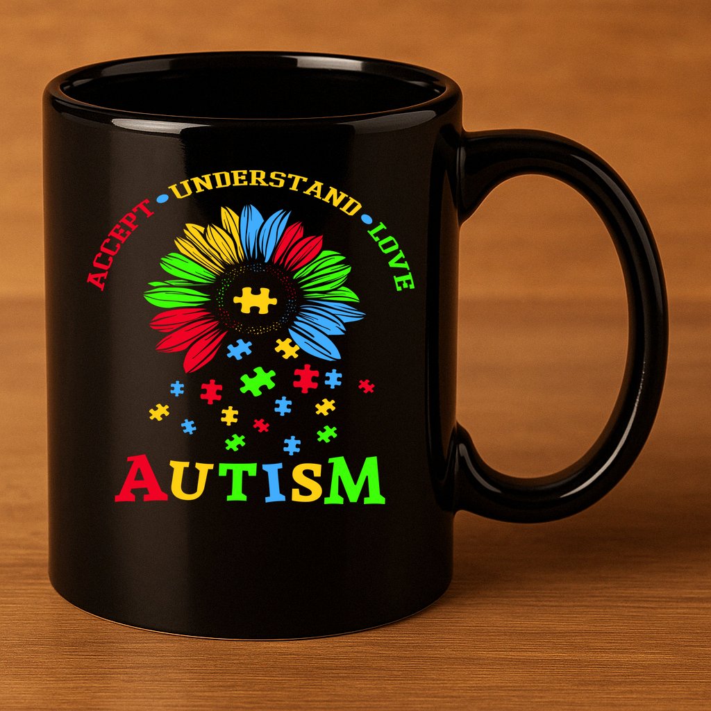 Autism Awareness Sunflower Puzzle Accept Understand Love 11oz C Handle Ceramic Mug