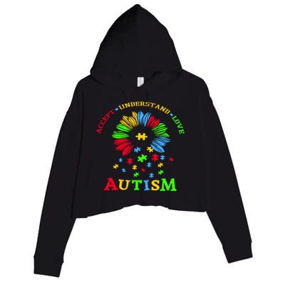 Autism Awareness Sunflower Puzzle Accept Understand Love Crop Fleece Hoodie