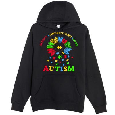 Autism Awareness Sunflower Puzzle Accept Understand Love Premium Pullover Hoodie
