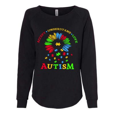 Autism Awareness Sunflower Puzzle Accept Understand Love Womens California Wash Sweatshirt