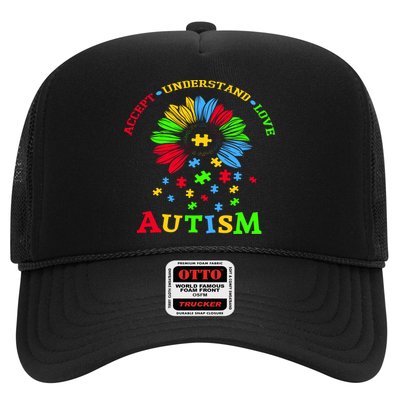 Autism Awareness Sunflower Puzzle Accept Understand Love Trucker Hat