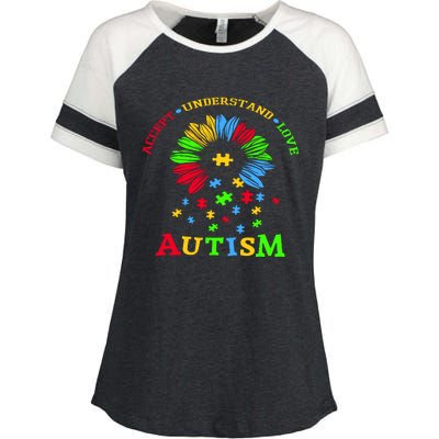 Autism Awareness Sunflower Puzzle Accept Understand Love Enza Ladies Jersey Colorblock Tee