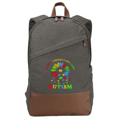 Autism Awareness Sunflower Puzzle Accept Understand Love Cotton Canvas Backpack