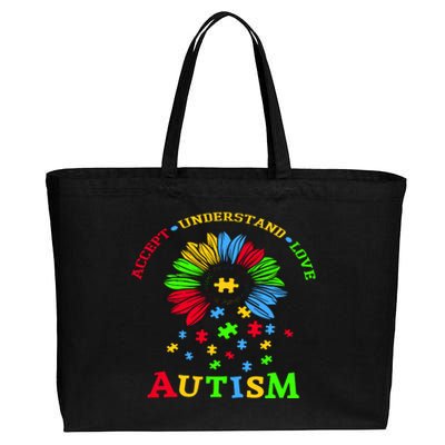 Autism Awareness Sunflower Puzzle Accept Understand Love Cotton Canvas Jumbo Tote