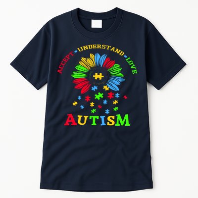 Autism Awareness Sunflower Puzzle Accept Understand Love Tall T-Shirt