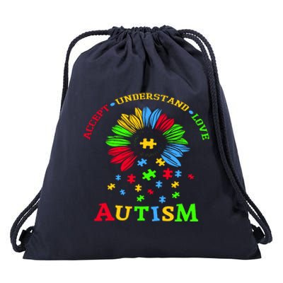 Autism Awareness Sunflower Puzzle Accept Understand Love Drawstring Bag