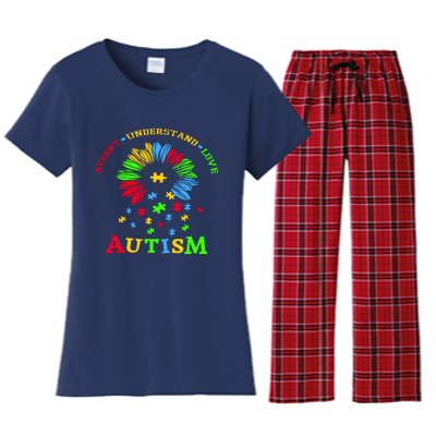 Autism Awareness Sunflower Puzzle Accept Understand Love Women's Flannel Pajama Set